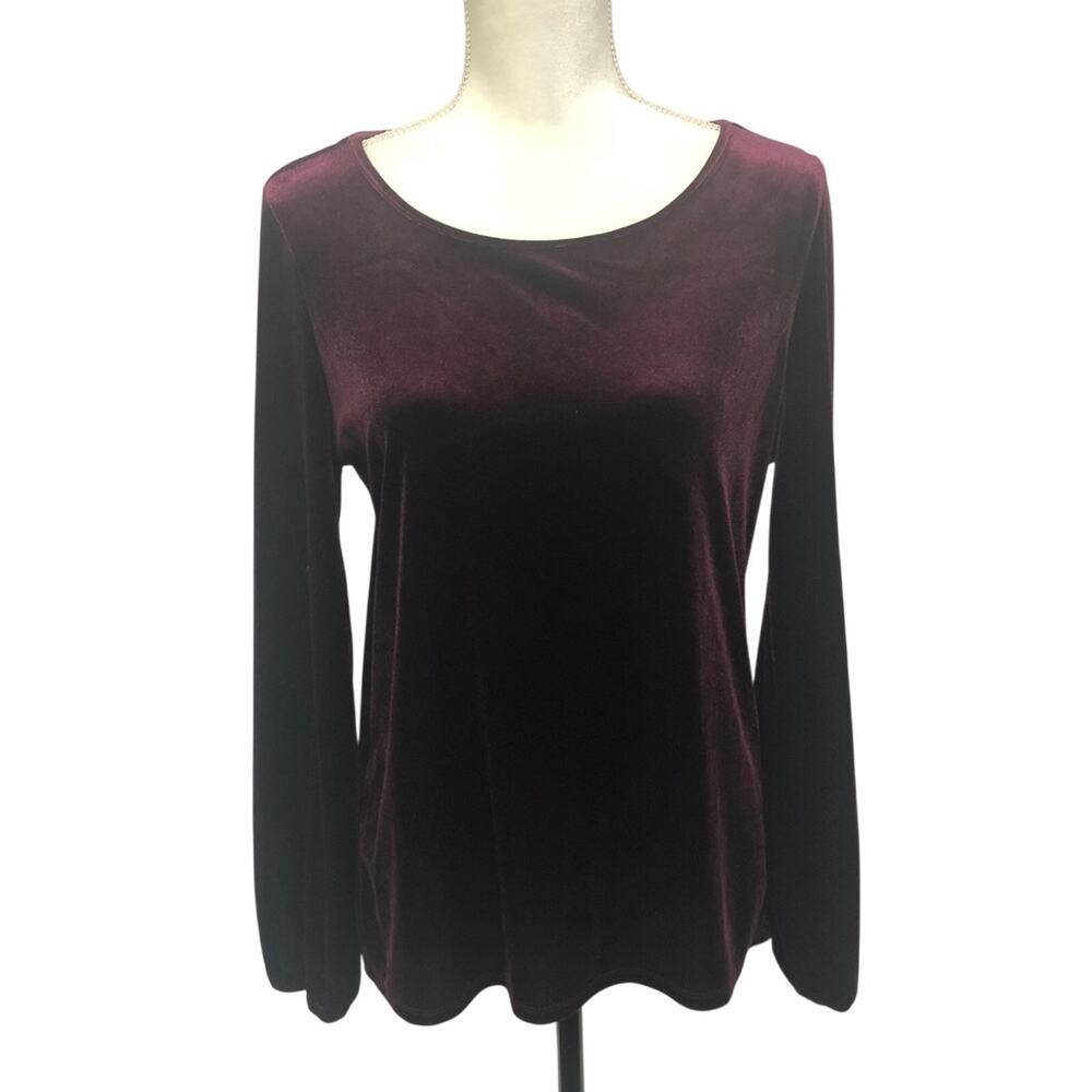 Adrianna Papell Burgundy velvet long sleeve blouse size M